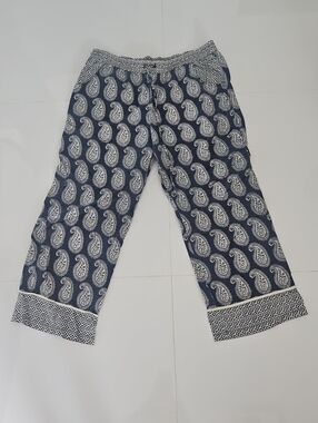 Women's Blue & White Paisley Wide-Leg Lounge Pants